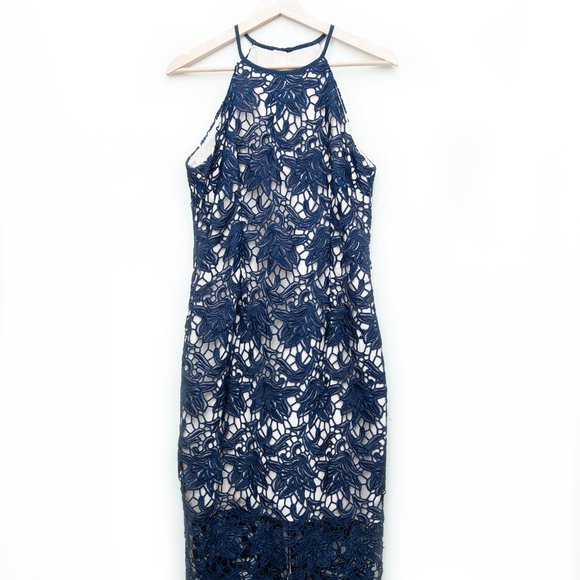 Keepsake Floral Embroidery Overlay Midi Dress Racer Back - Picture 2 of 7